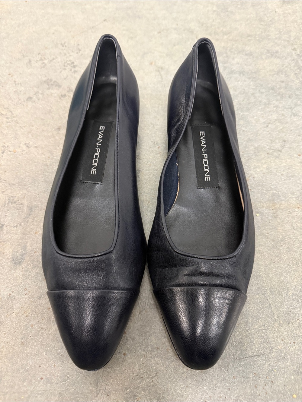 Evan Picone Navy Leather Pointed Toe Flats